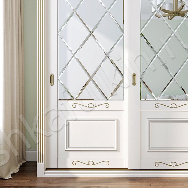 Изображение Корпусный шкаф-купе Татьяна Белый Золото Классика 4х створчатые Гостиная Для вещей 5