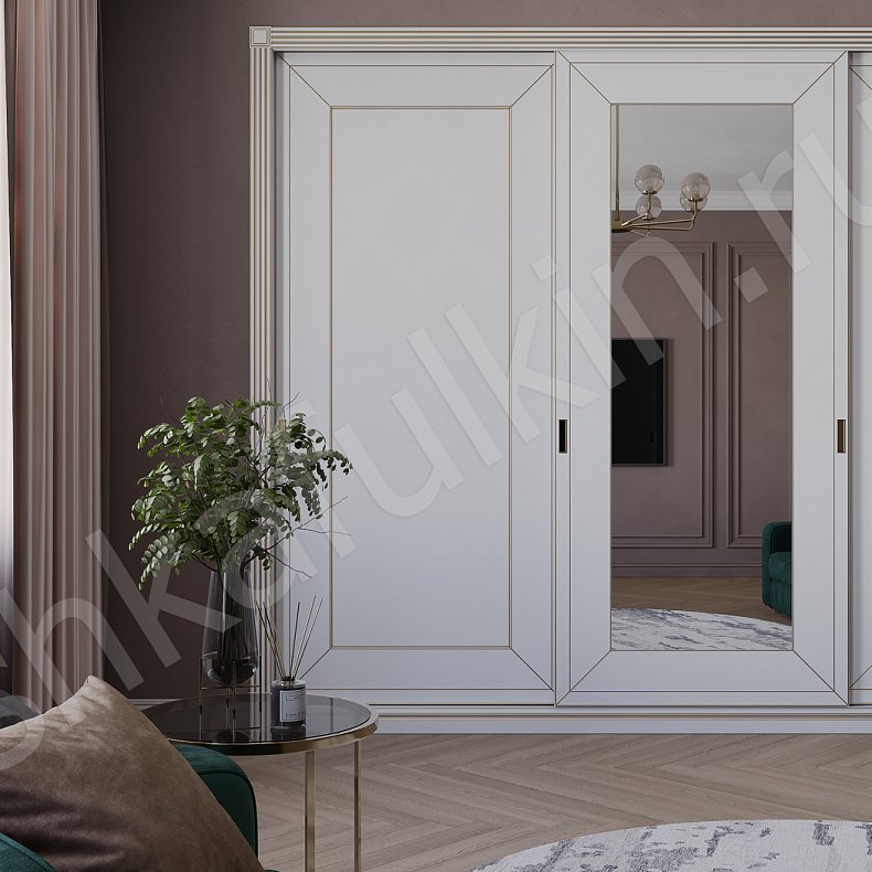 Изображение Шкаф-купе Родригес Белый Золото Светлые Классика 3х створчатые Гостиная Для вещей 2
