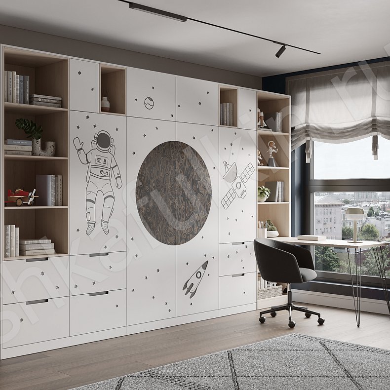 Изображение Детская Каллисто Белый Современный 4х створчатые Детская Для вещей Для книг 1