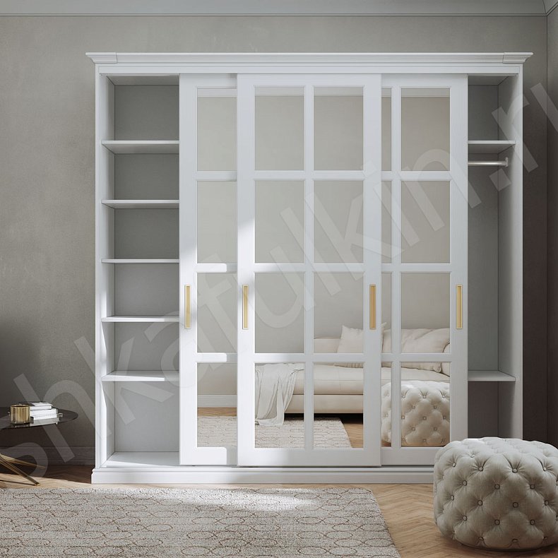 Изображение Шкаф-купе Виват Белый Классика 3х створчатые Гостиная Для вещей 2