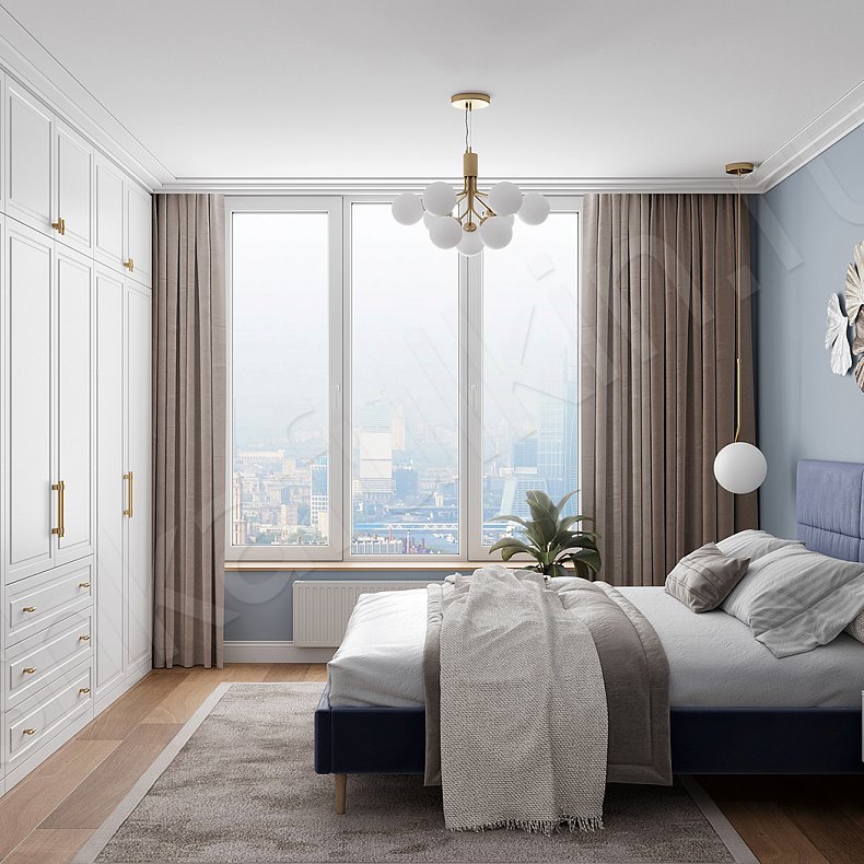 Шкаф Брикелл Белый Синий Светлые Классика 6и створчатые Спальня Для вещей 11