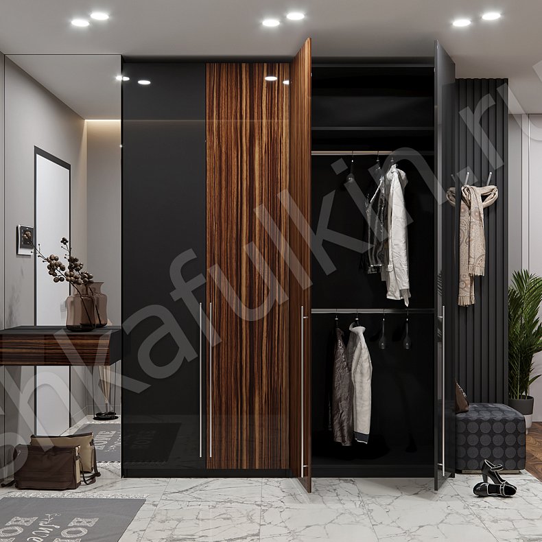Изображение Шкаф Марракеш Черный Древесный Темные Минимализм 4х створчатые Прихожая Для вещей 2