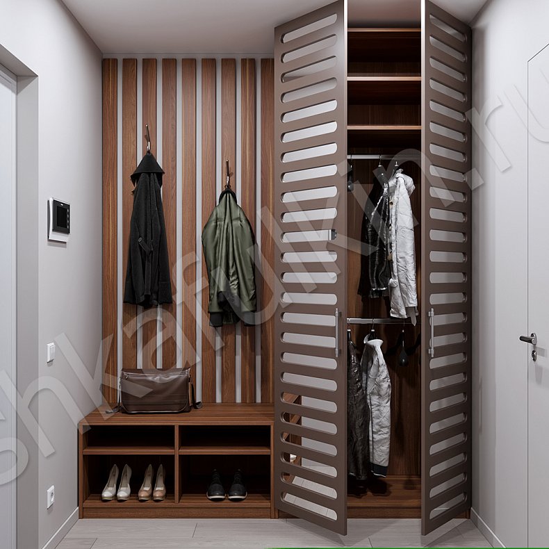 Прихожая Азиза Древесный Цветной Серый Минимализм 2х створчатые Прихожая Для вещей 8