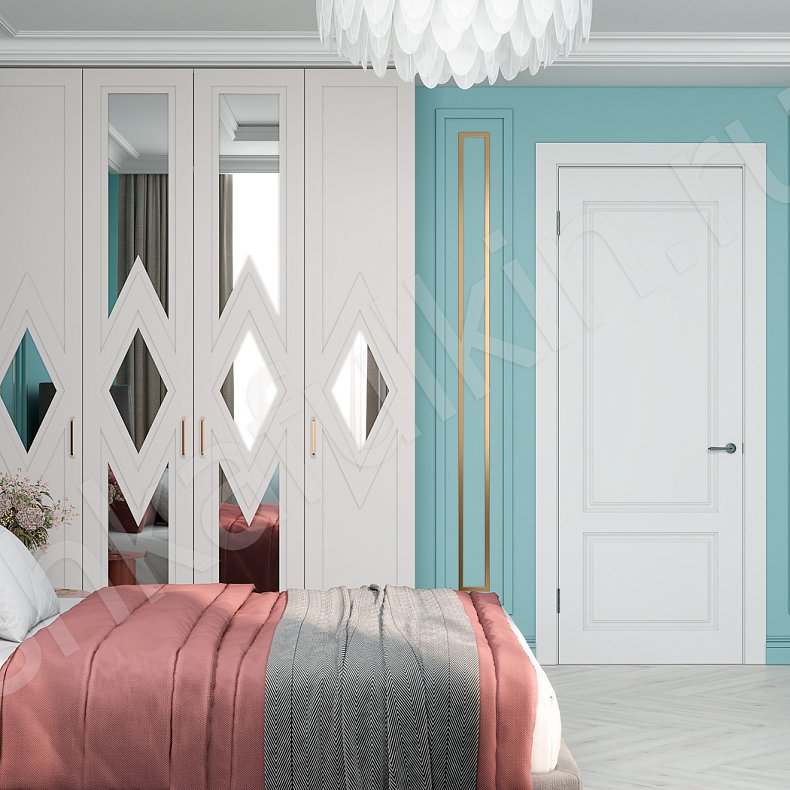 Изображение Шкаф Синема Белый Цветной Синий Светлые Современный 4х створчатые Спальня Для вещей 2