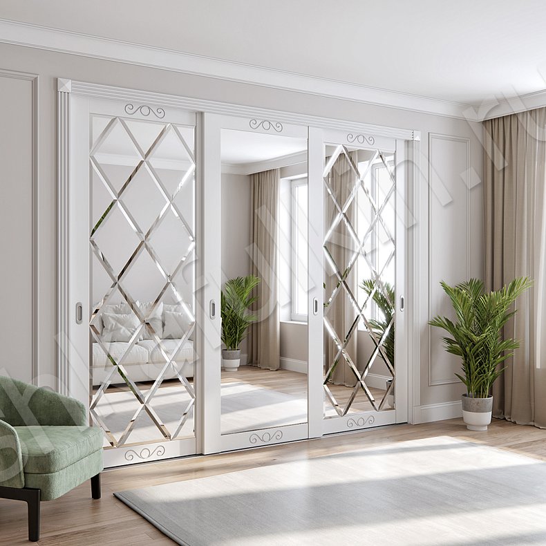 Встроенный шкаф-купе Зарина Светлые Белый Классика 3х створчатые Гостиная Для вещей