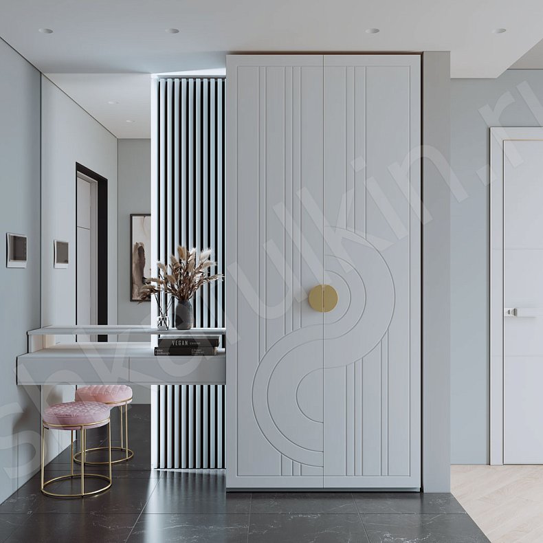 Изображение Прихожая Кьяра Белый Золото Светлые Современный 2х створчатые Прихожая Для вещей 7