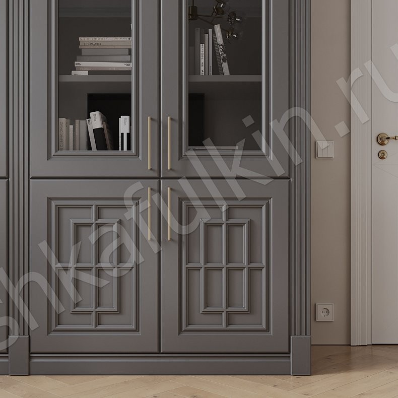 Книжный шкаф Антида Светлые Серый Классика 4х створчатые Гостиная Для книг 2