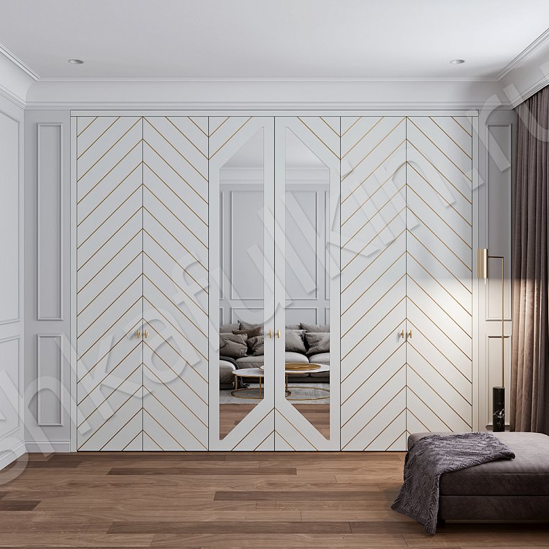 Распашной шкаф Касадея Белый Золото Светлые Современный 6и створчатые Гостиная Для вещей 1