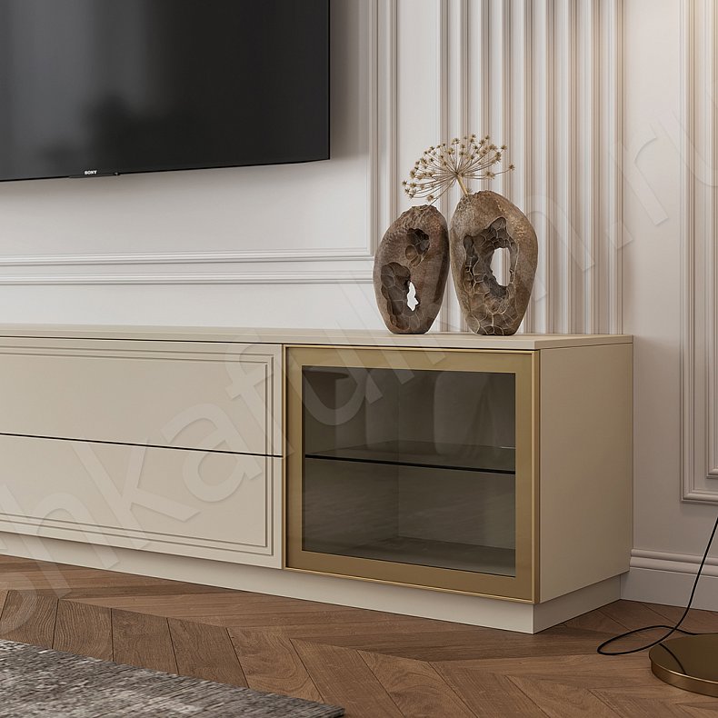 Изображение Стенка Эллада Светлые Белый Неоклассика 2х створчатые Гостиная Для вещей Под ТВ Для посуды Для декора Для книг 3
