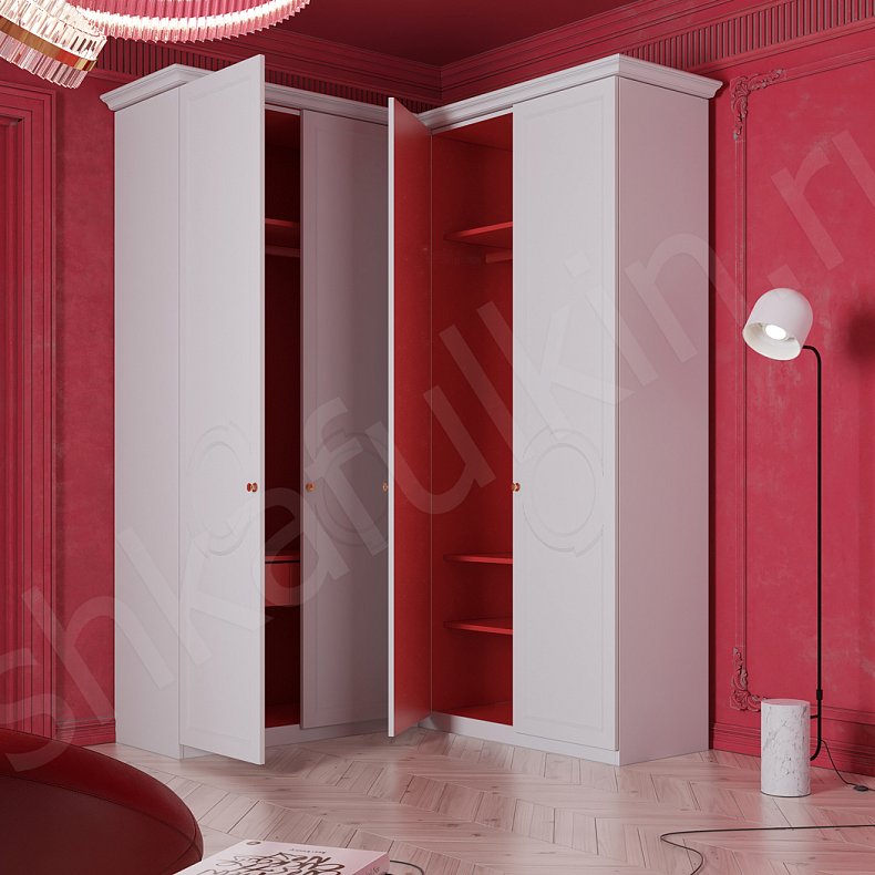 Изображение Угловой шкаф Монтерри Белый Неоклассика 4х створчатые Гостиная Для вещей 2