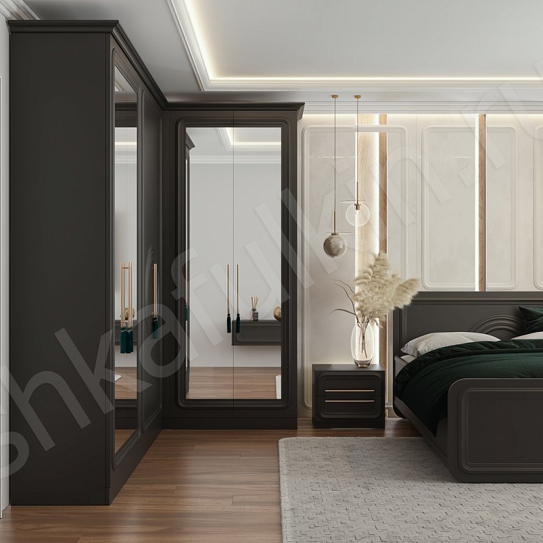 Угловой шкаф Санмарино Черный Темные Неоклассика 6и створчатые Спальня Для вещей 1