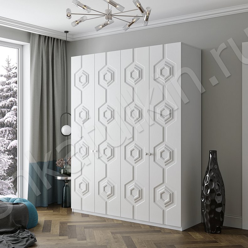 Изображение Гарнитур Тонго Белый Светлые Современный 4х створчатые Спальня Для белья Для вещей 2