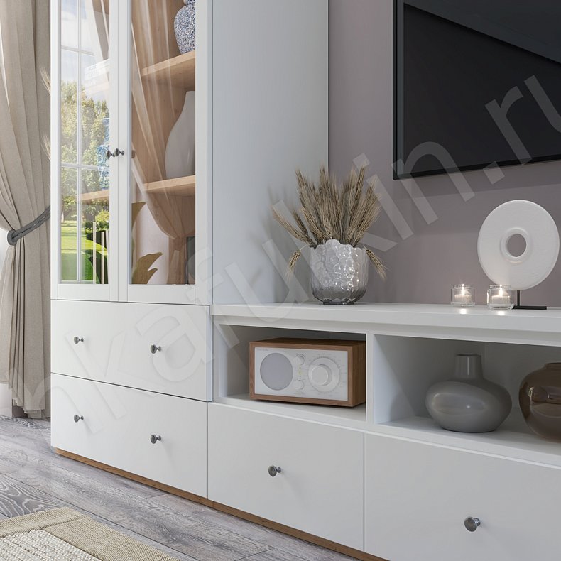 Изображение Стенка Сканди Светлые Белый Скандинавский 2х створчатые Гостиная Для декора Для книг 4