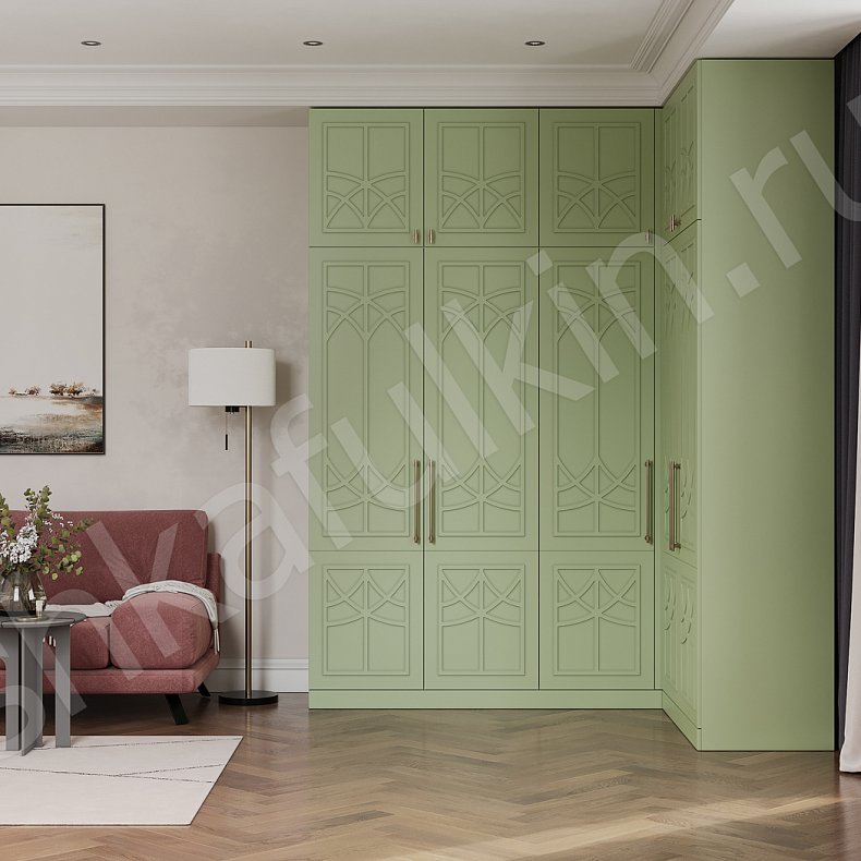 Угловой шкаф Стефани Белый Цветной Светлые Зеленый Неоклассика 5и створчатые Спальня Для вещей 2