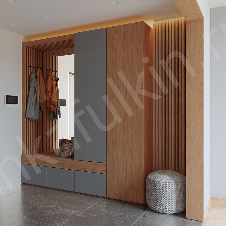 Изображение Прихожая Ника Темные Светлые Серый Коричневый Древесный Черный Белый Скандинавский 2х створчатые Прихожая Для вещей 6