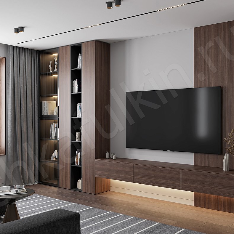 Изображение Стенка Сальгадо Темные Древесный Современный 3х створчатые Гостиная Под ТВ Для книг 1