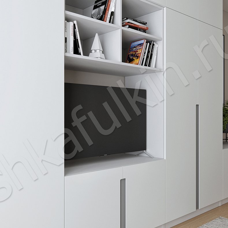 Изображение Стенка Пуэрто Белый Древесный Серый Светлые Минимализм 4х створчатые Гостиная Под ТВ Для вещей 4