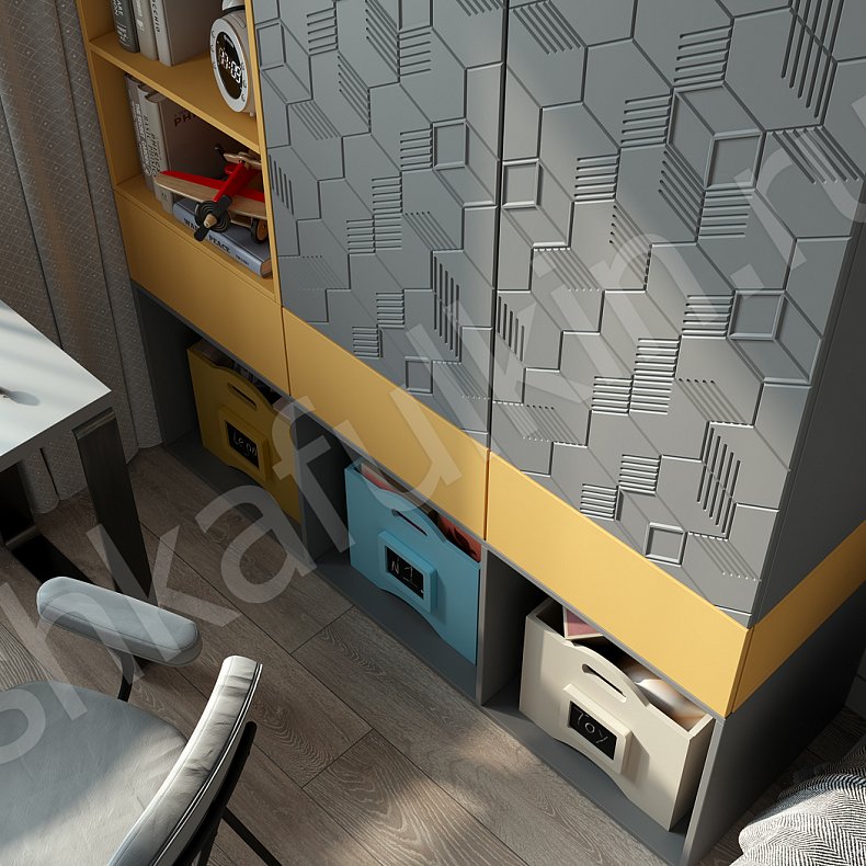 Изображение Шкаф Токио Серый Современный 2х створчатые Детская Для книг Для вещей 5