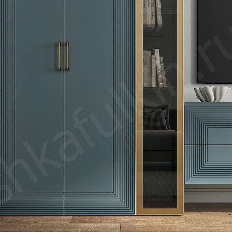 Изображение Стенка Дарвин Темные Синий Цветной Современный 2х створчатые Гостиная Для вещей Под ТВ Для декора Для книг 3