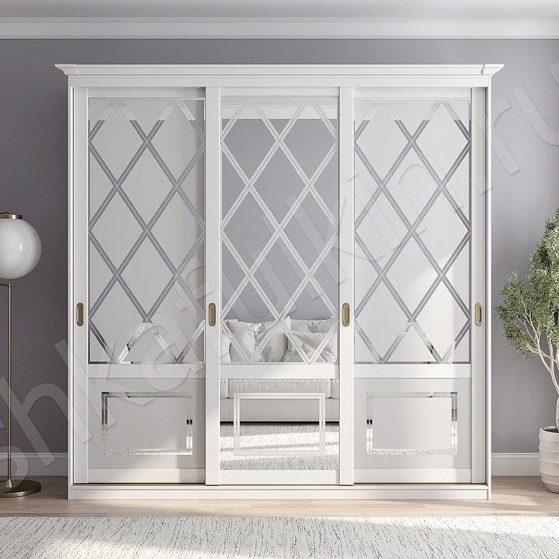 Изображение Шкаф-купе Александрия Лайт Белый Классика 3х створчатые Гостиная Для вещей 1