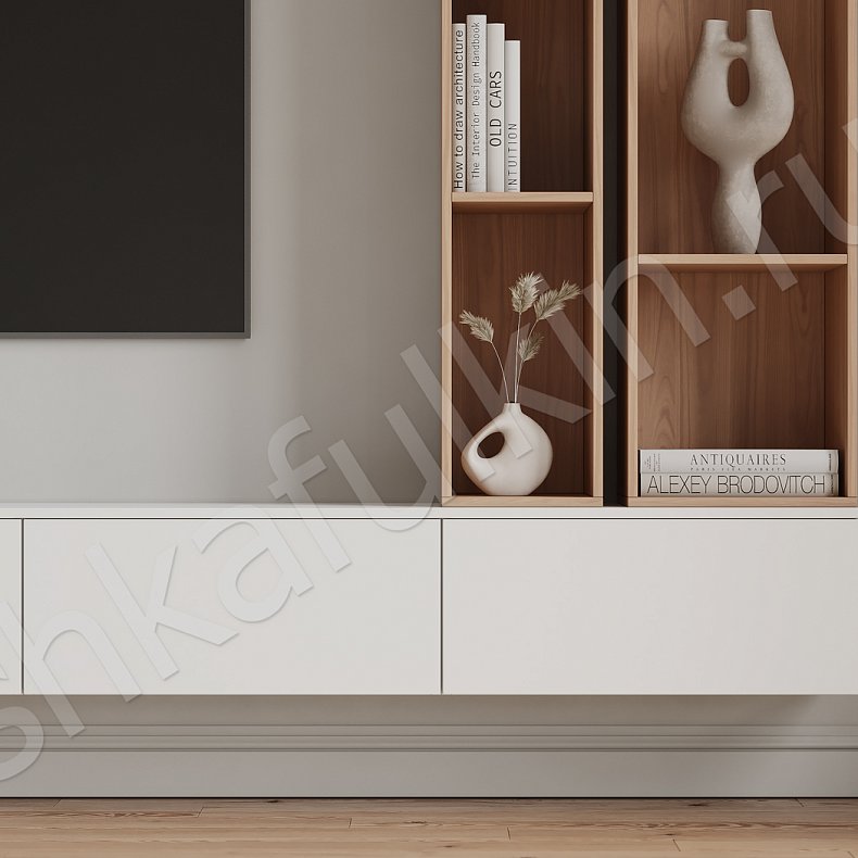 Изображение Стенка Сицилия Светлые Древесный Цветной Белый Неоклассика  Гостиная Под ТВ Для декора Для книг 3