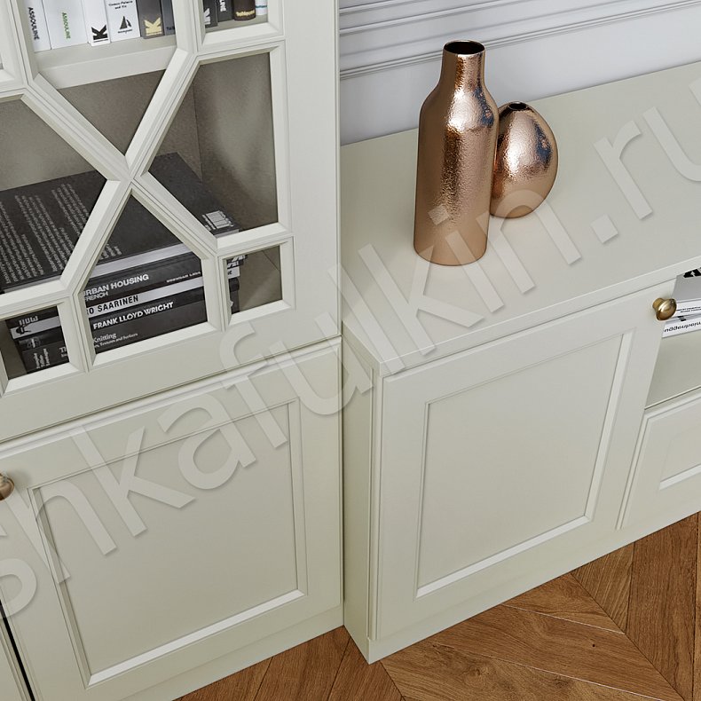 Изображение Гарнитур Смит Белый Цветной Синий Светлые Темные Неоклассика 2х створчатые Гостиная Для книг Под ТВ 8