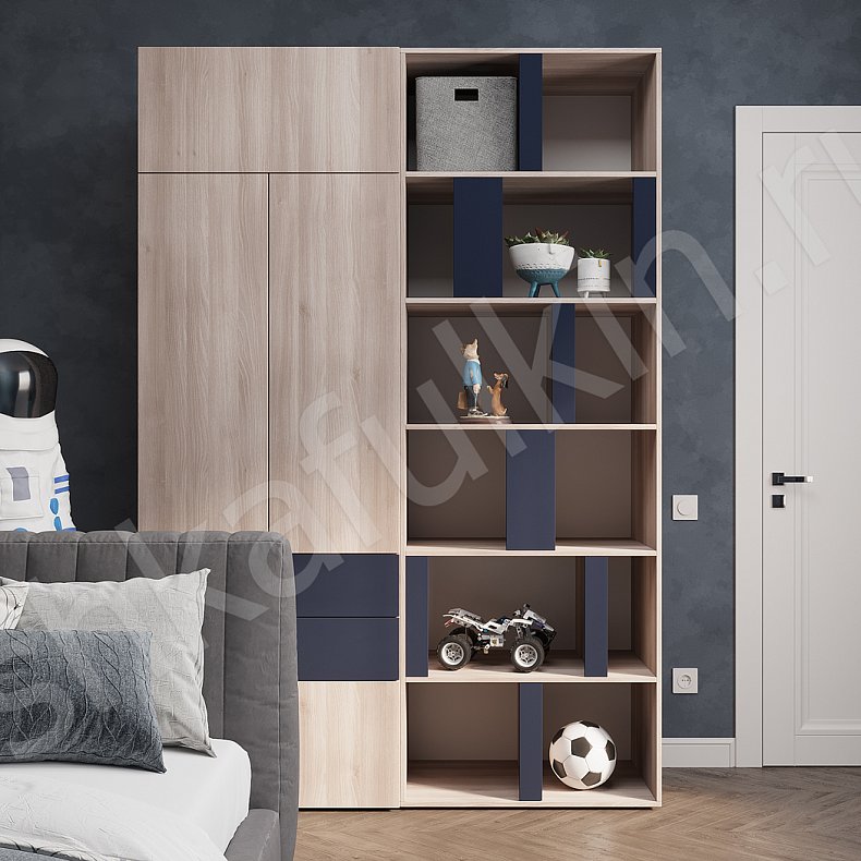 Изображение Шкаф Толли Темные Светлые Серый Древесный Черный Белый Скандинавский 2х створчатые Детская Для вещей Для декора Для книг Для белья 1