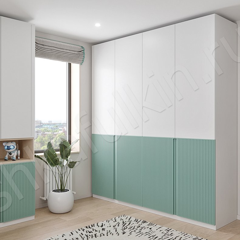 Детская Федерико Белый Цветной Светлые Зеленый Современный 4х створчатые Детская Для книг Для вещей 10