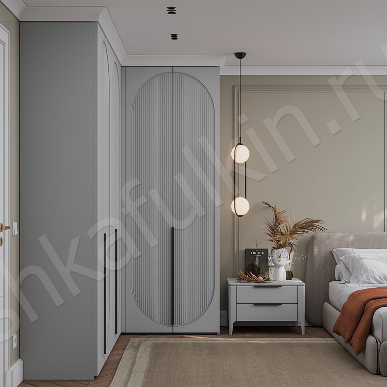 Изображение Угловой шкаф Скаволлини Светлые Серый Неоклассика 6и створчатые Спальня Для вещей 3