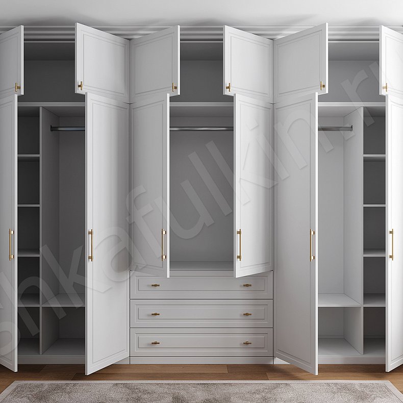 Шкаф Брикелл Белый Синий Светлые Классика 6и створчатые Спальня Для вещей 10