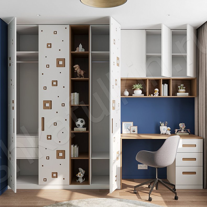 Изображение Гарнитур Тигель Белый Современный 3х створчатые Детская Для вещей Для декора Для книг 4