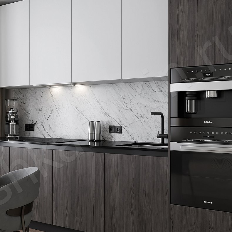 Изображение Кухня Милокки Темные Древесный Белый Современный Для посуды 2