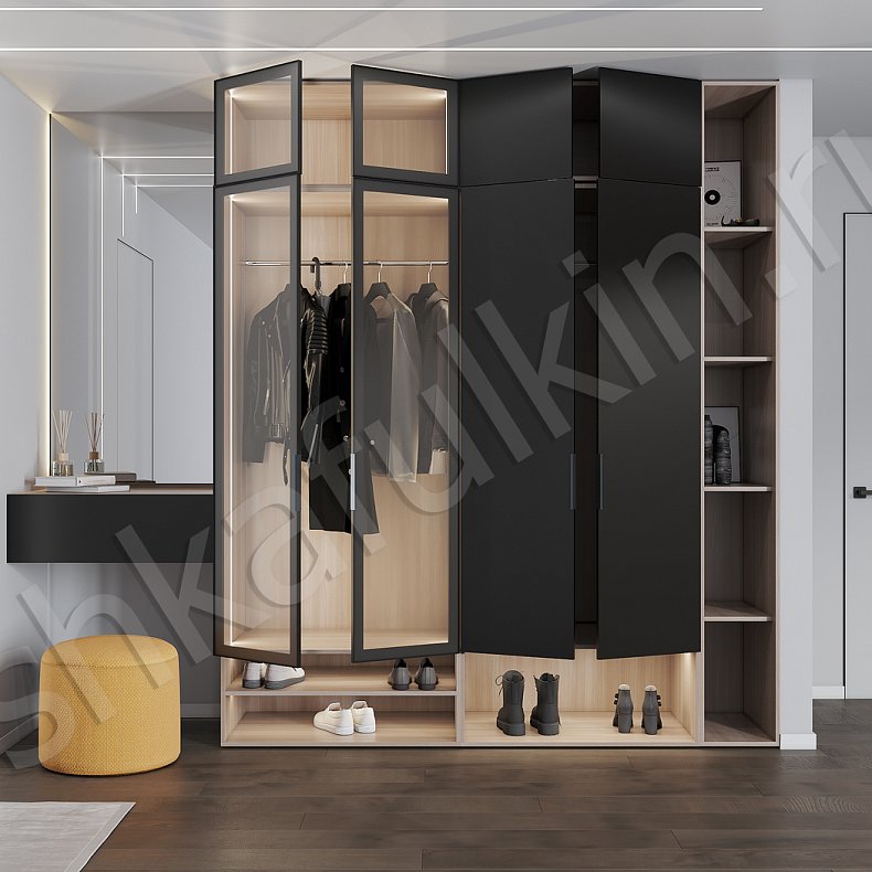 Изображение Прихожая Монтего Черный Древесный Темные Современный 4х створчатые Прихожая Для вещей 1