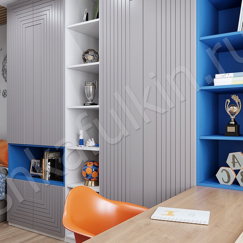 Изображение Детская Максимус Цветной Древесный Серый Синий Светлые Зеленый Минимализм 4х створчатые Детская Для книг Для декора Для вещей 3