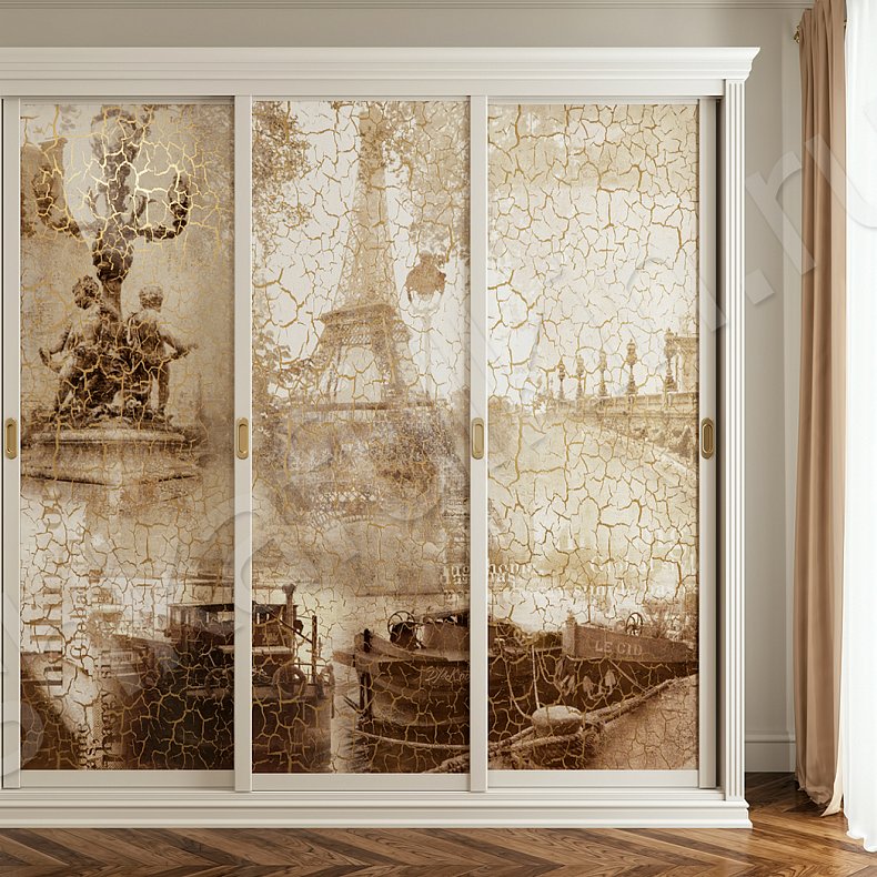 Корпусный шкаф-купе Кракелюр Белый Коричневый Светлые Классика 3х створчатые Гостиная Для вещей 1