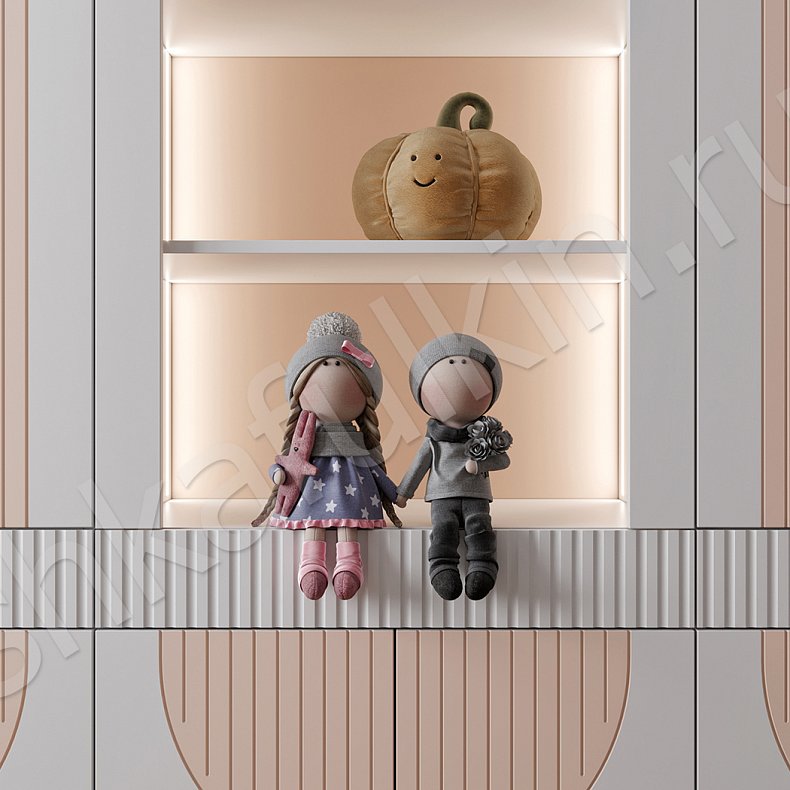 Детская Рианна Розовый Светлые Синий Цветной Белый Современный 4х створчатые Детская Для вещей Для декора Для книг 11