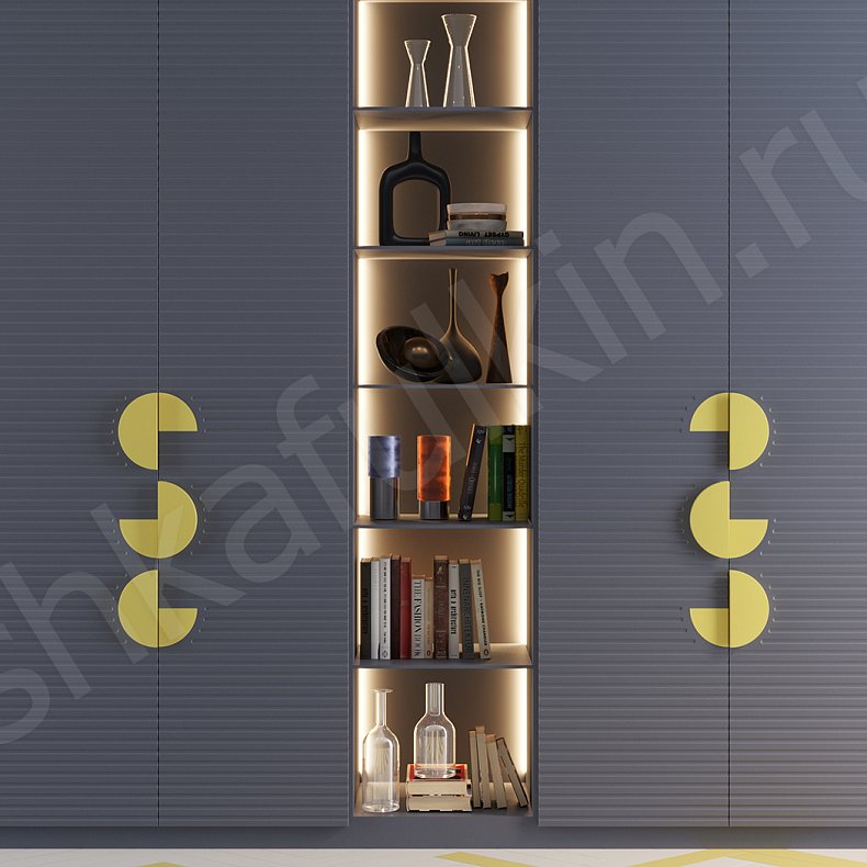 Шкаф Пакман Темные Синий Цветной Современный 4х створчатые Гостиная Для вещей 3