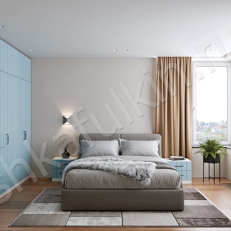 Изображение Гарнитур Кайрос Цветной Серый Синий Светлые Современный 5и створчатые Спальня Для вещей 5