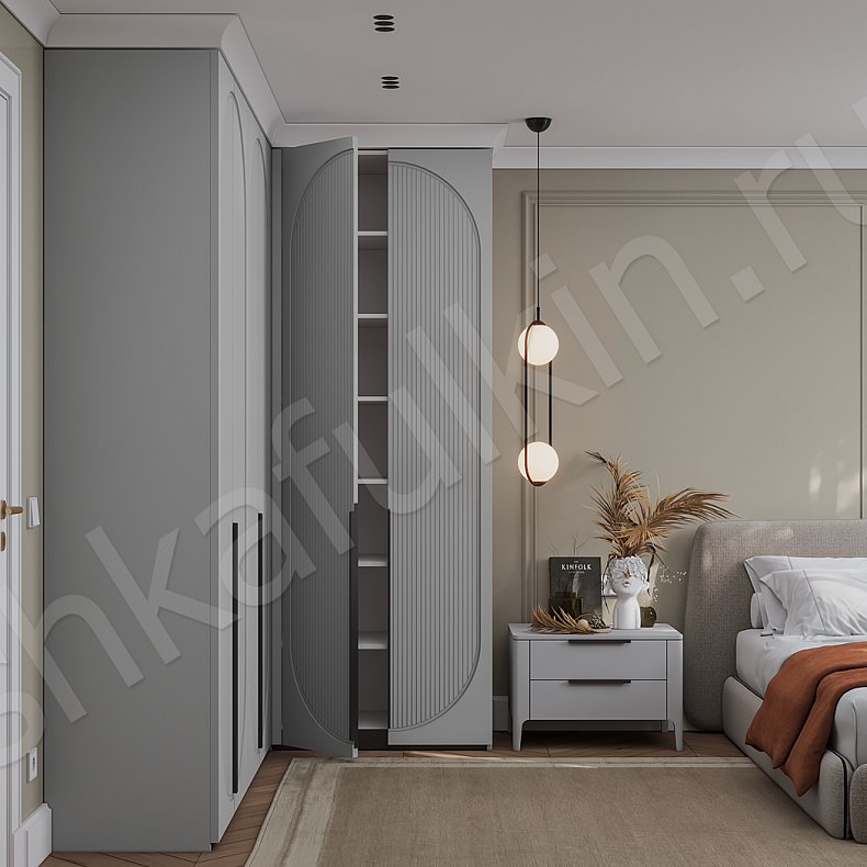 Изображение Угловой шкаф Скаволлини Светлые Серый Неоклассика 6и створчатые Спальня Для вещей 4