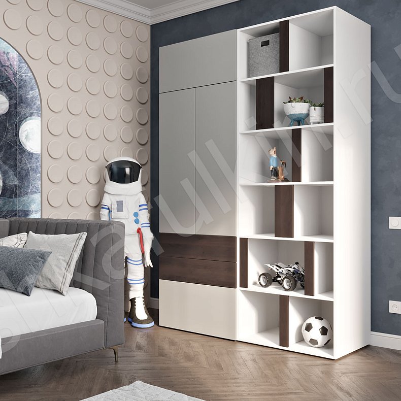 Изображение Шкаф Толли Темные Светлые Серый Древесный Черный Белый Скандинавский 2х створчатые Детская Для вещей Для декора Для книг Для белья 5