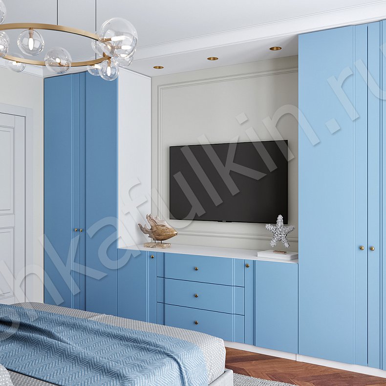 Гарнитур Лимассол Цветной Синий Светлые Современный 4х створчатые Спальня Для белья Для вещей