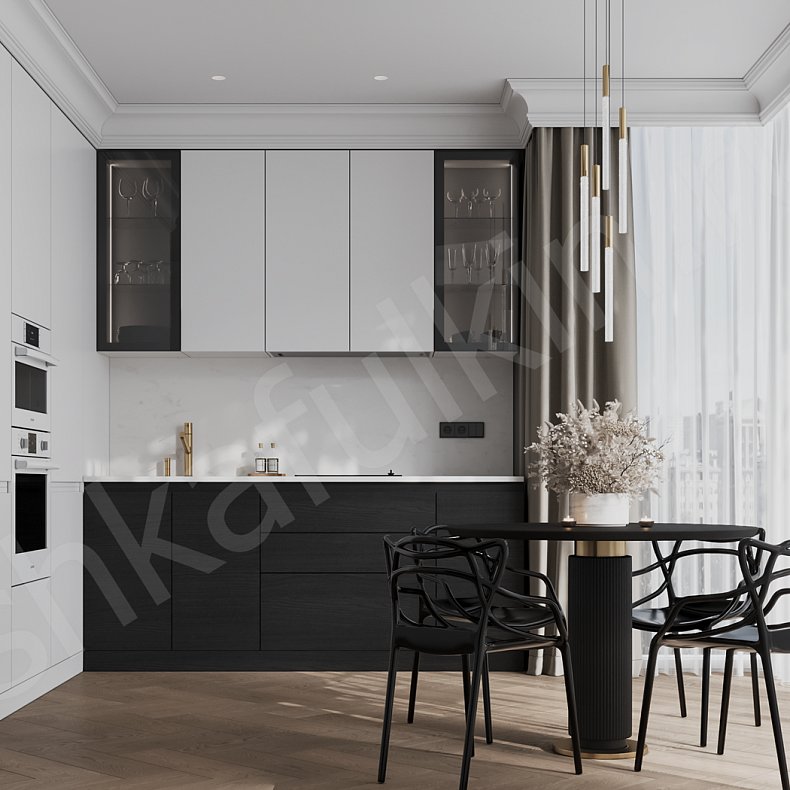 Кухня Шелли Черный Белый Современный   Для посуды