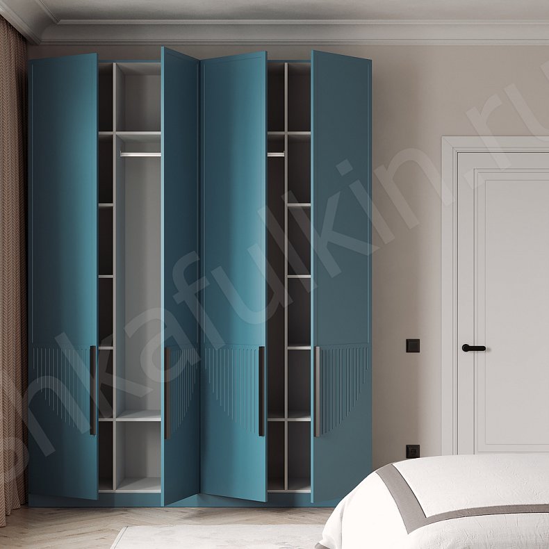 Шкаф Альпина Цветной Синий Темные Зеленый Современный 4х створчатые Спальня Для вещей 4