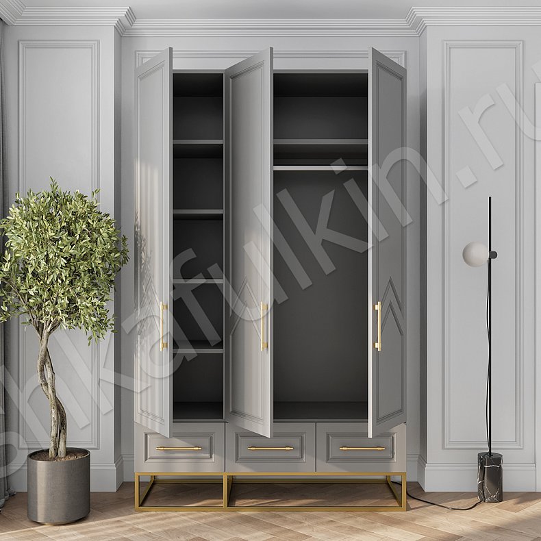 Изображение Шкаф Квинни 3 двери Цветной Серый Синий Светлые Современный 3х створчатые Гостиная Для вещей 7