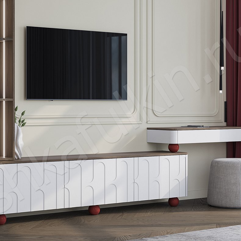 Стенка Галеон Белый Светлые Древесный Современный 2х створчатые Гостиная Под ТВ Для посуды Для декора Для книг 1