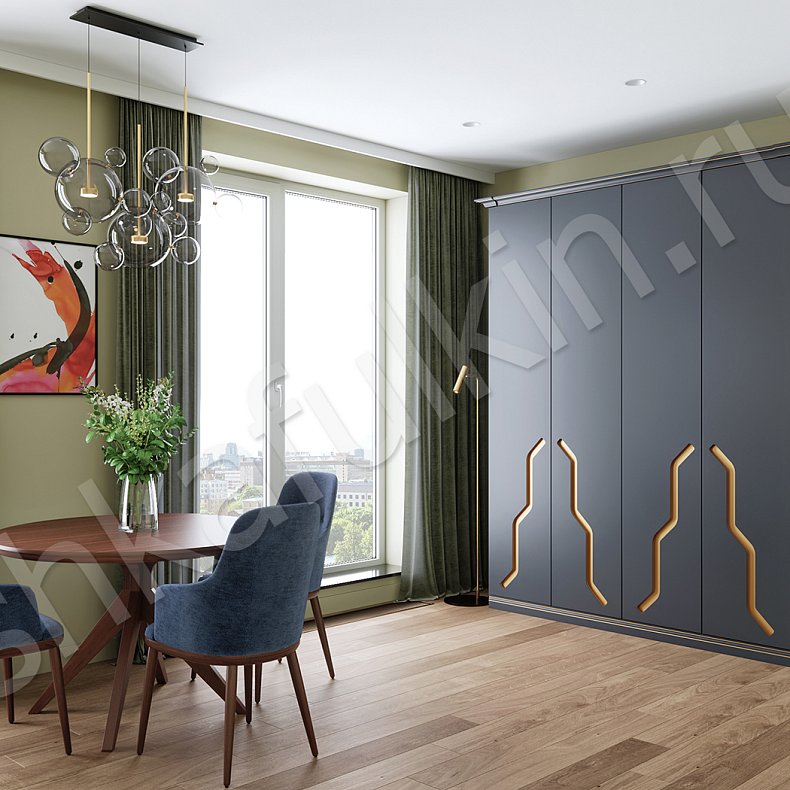 Изображение Корпусный шкаф Консул Цветной Серый Синий Темные Золото Модерн 2х створчатые Гостиная Для вещей 5