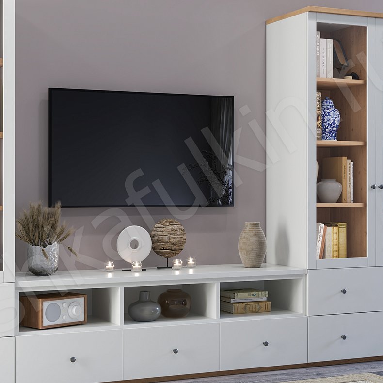 Изображение Стенка Сканди Светлые Белый Скандинавский 2х створчатые Гостиная Для декора Для книг 3