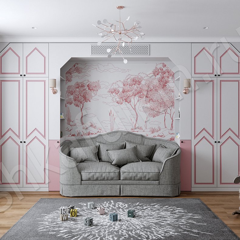 Изображение Детская Симона Белый Цветной Розовый Светлые Современный 2х створчатые Детская Для вещей 1