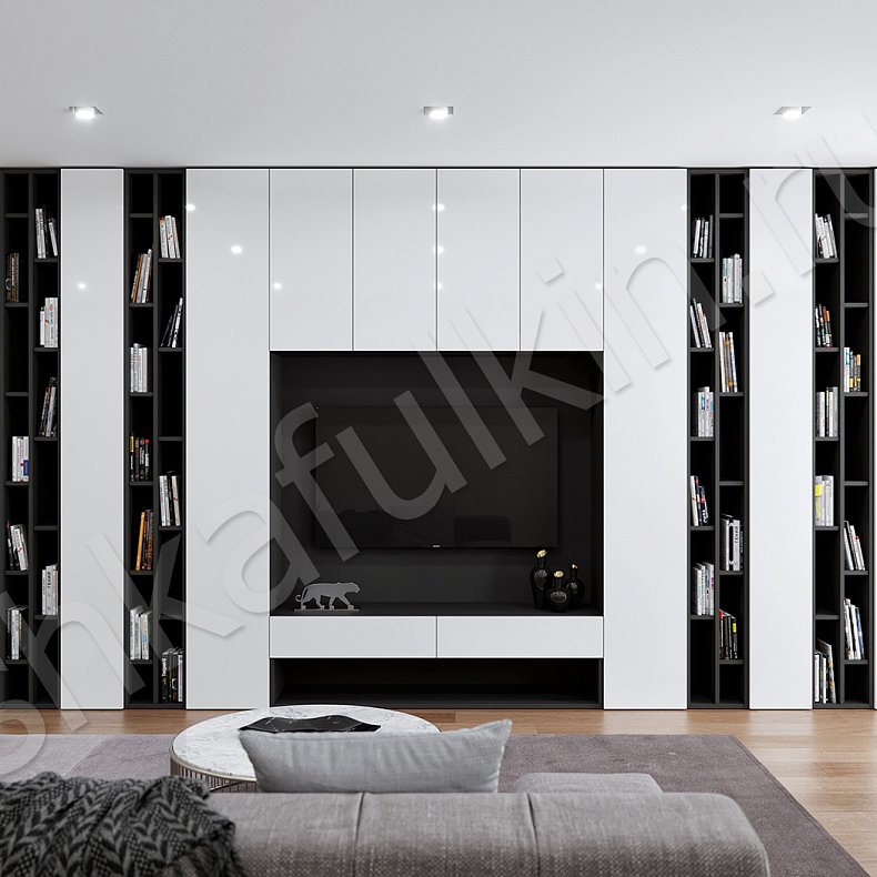 Изображение Стенка Андорра Светлые Белый Современный 6и створчатые Гостиная Под ТВ Для книг 1