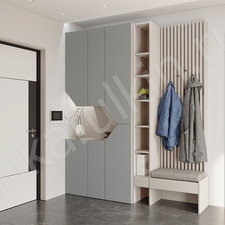 Изображение Прихожая Сальма Темные Серый Коричневый Белый Минимализм 2х створчатые Прихожая Для вещей 7